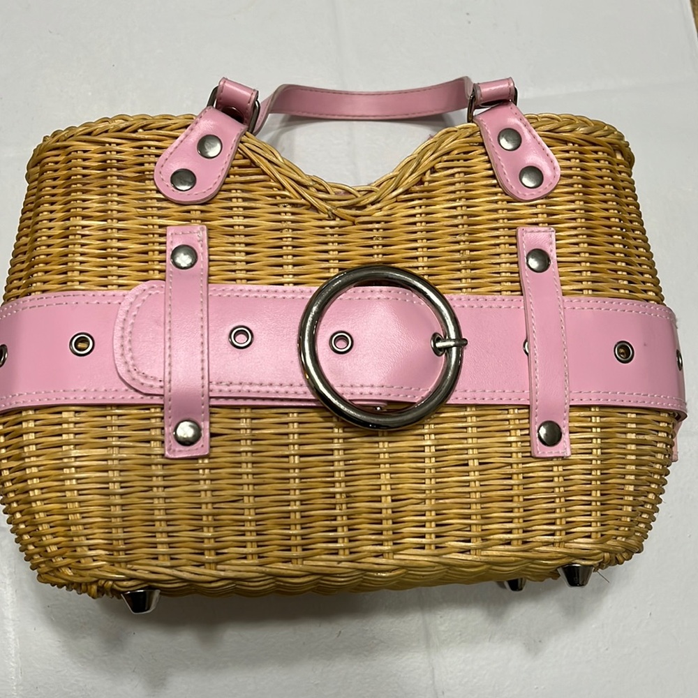 Vintage Pink Wicker Basket Purse